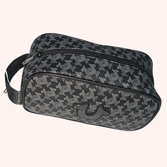 True Religion CODA Toiletry Bag Men's Black/Gray Horseshoe Logo 2 Travel Bottles - Picture 3 of 3